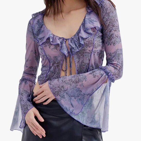 Urban Outfitters Gossamer Flyaway Crop Top, S Lavender/Lilac - Picture 1 of 9